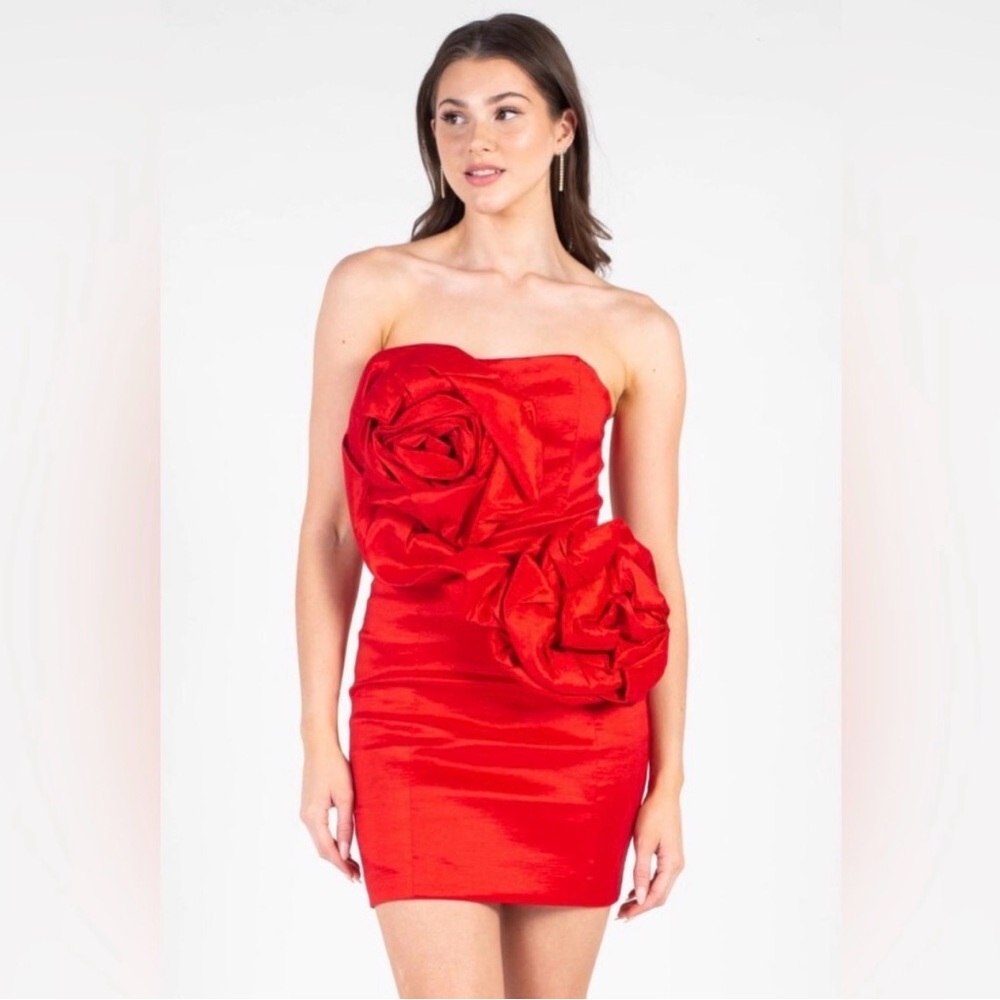 Strapless Red Rose Mini Dress